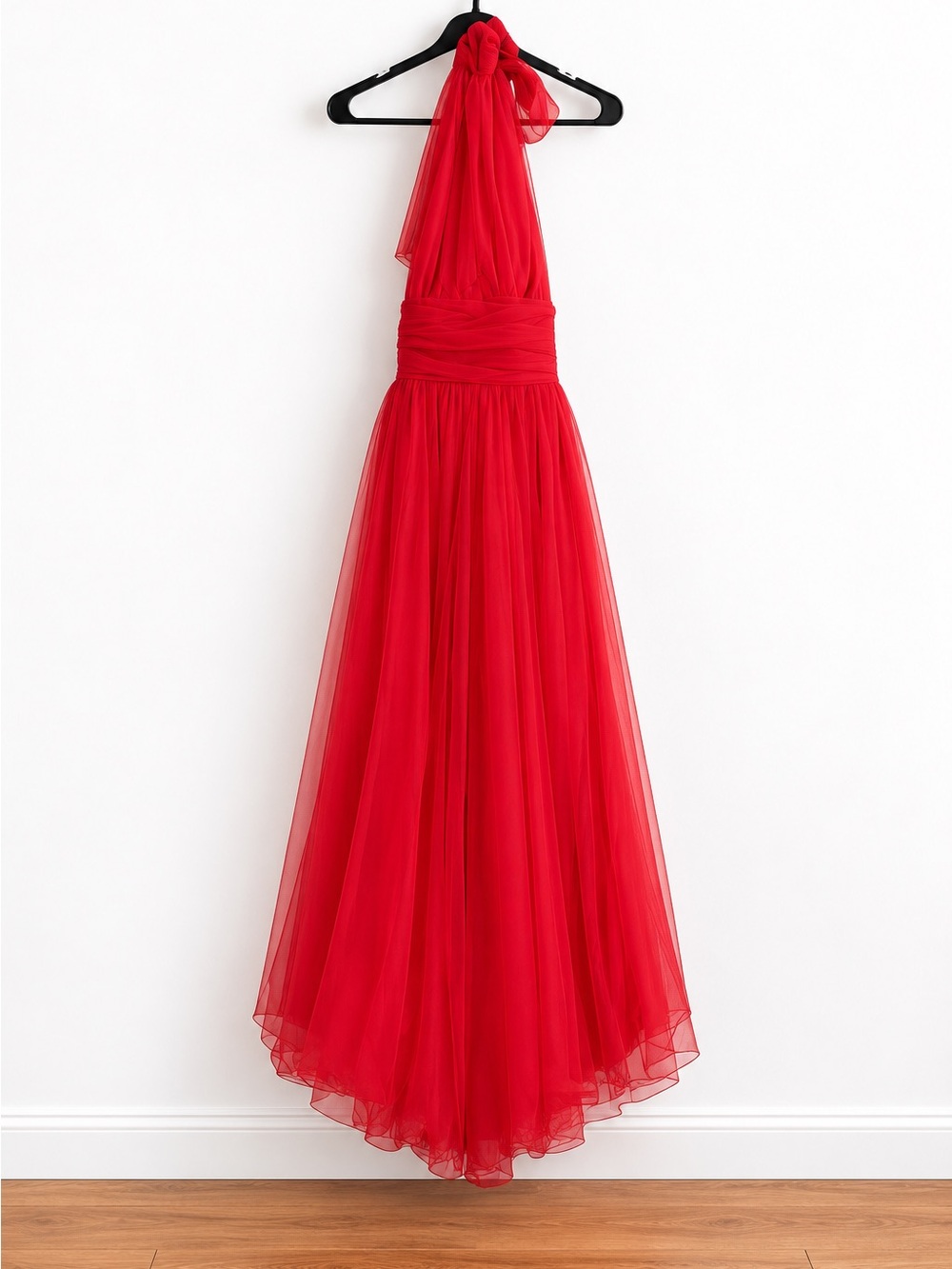 Hello Molly Red Backless Halter Tulle Gown
